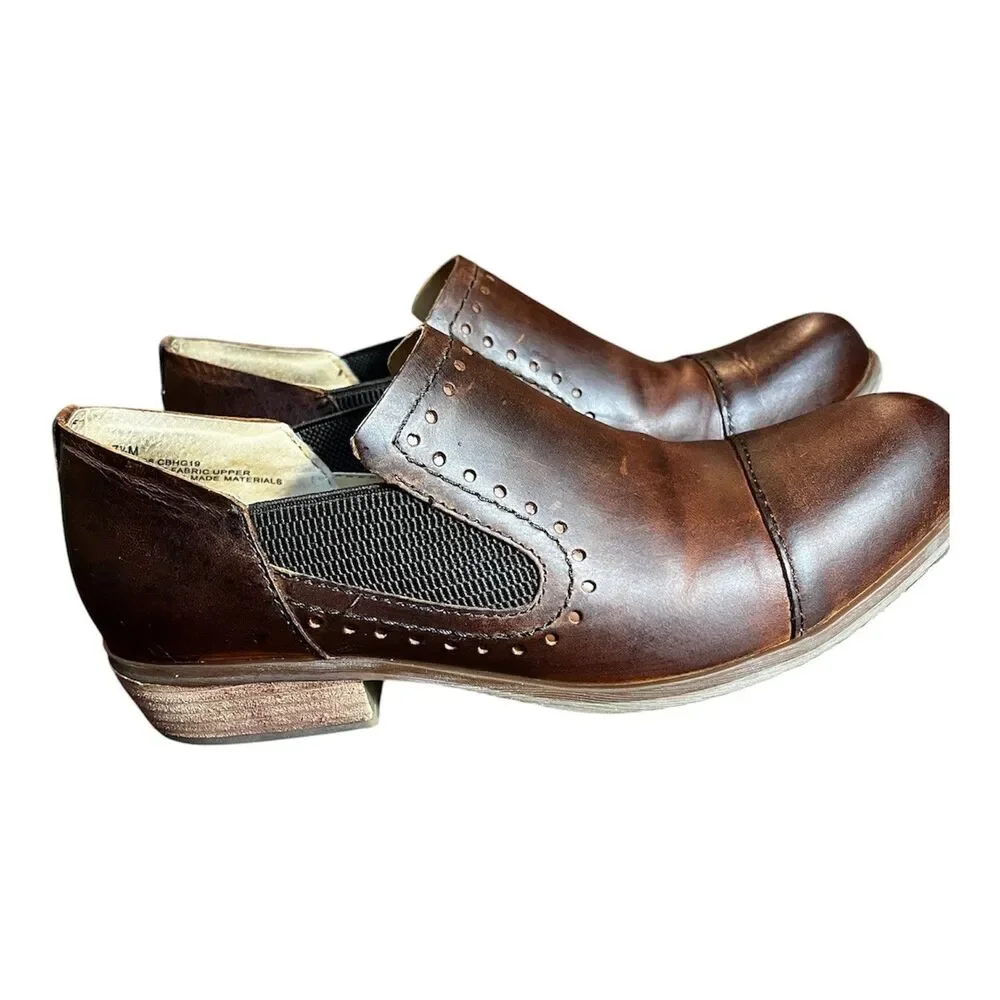 Korks Kork-Ease Gertrude Boots Slip-on Size 7.5 Brown Leather Western Distressed